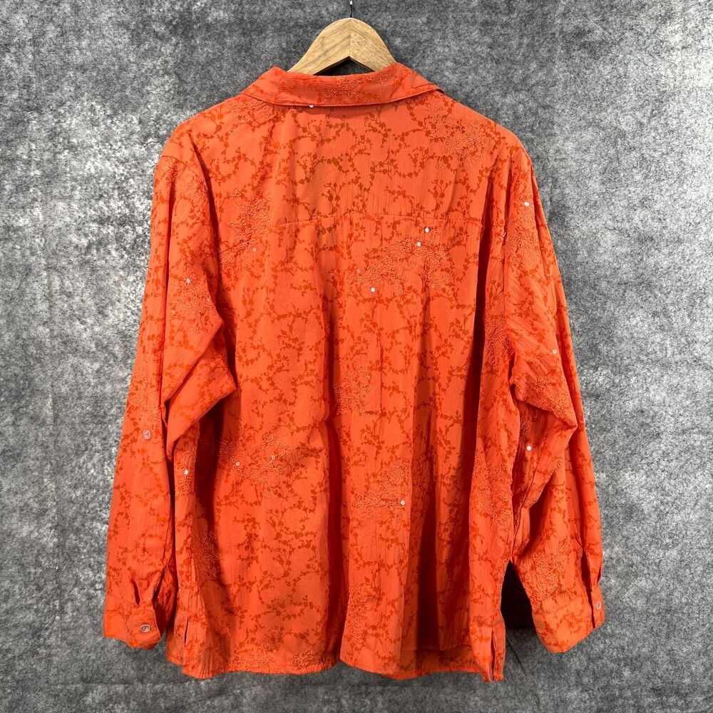 Liz and Me Catherines Shirt Women 2X 22W 24W Orange Shadow Floral Shimmer Boxy - Picture 3 of 12